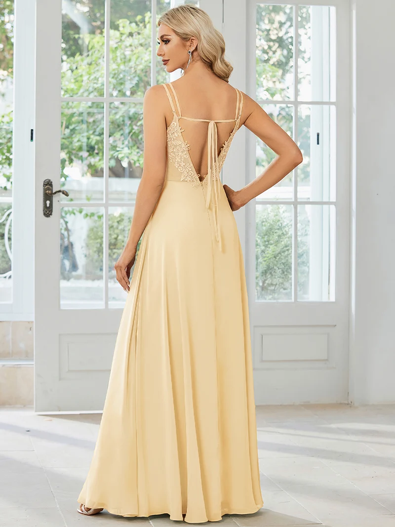 ever RUBY|Robe de soirée en mousseline et dentelle dos nu bretelles fines