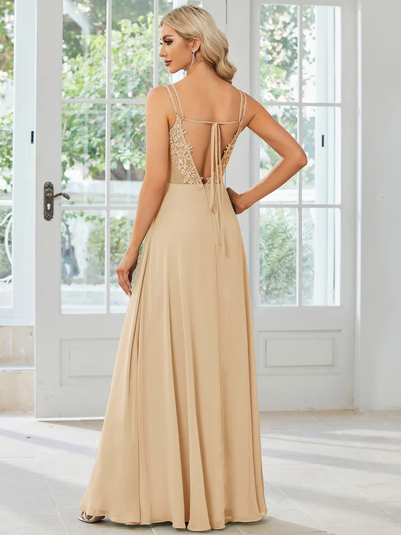 ever RUBY|Robe de soirée en mousseline et dentelle dos nu bretelles fines