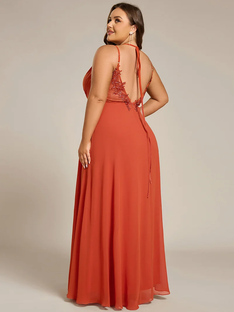 ever RUBY|Robe de soirée en mousseline et dentelle dos nu bretelles fines