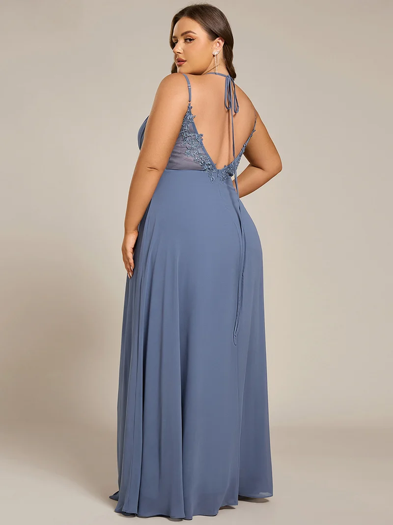 ever RUBY|Robe de soirée en mousseline et dentelle dos nu bretelles fines