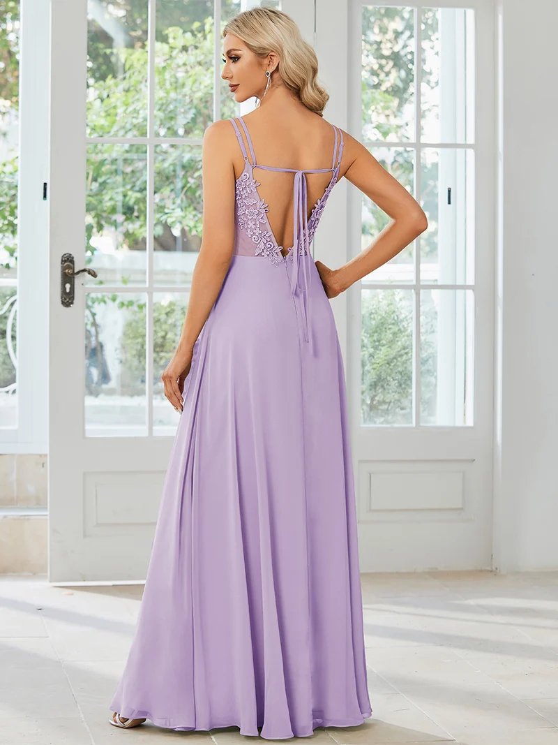 ever RUBY|Robe demoiselle d'honneur mousseline et dentelle dos nu bretelles fines