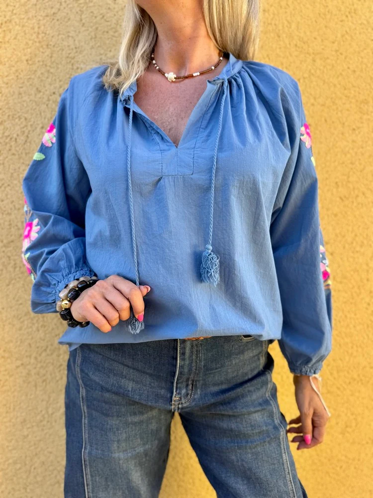 Tunique brodée Lola bleu