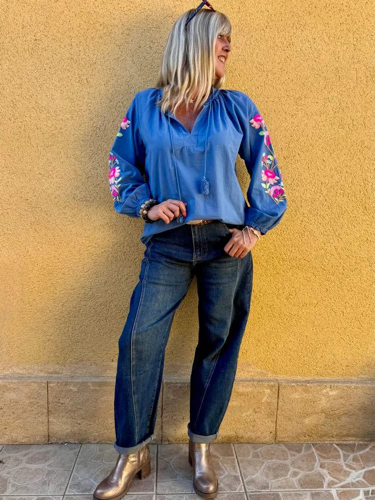 Tunique brodée Lola bleu