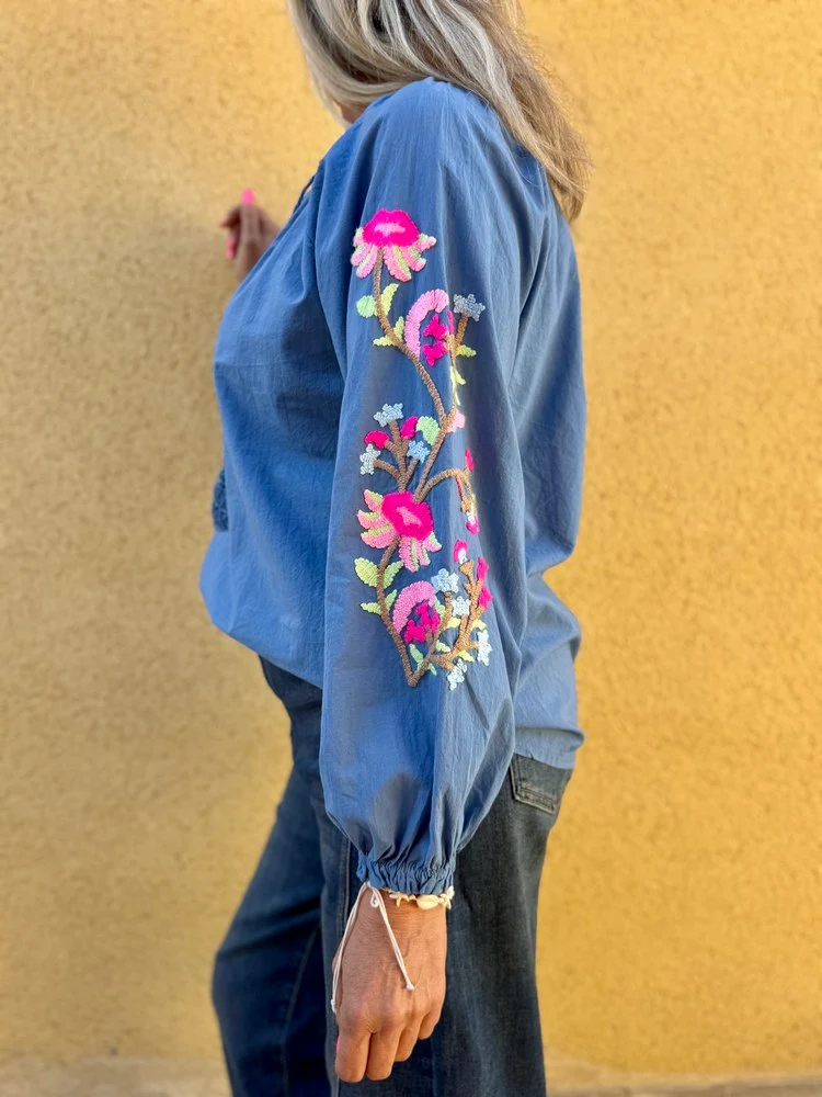 Tunique brodée Lola bleu