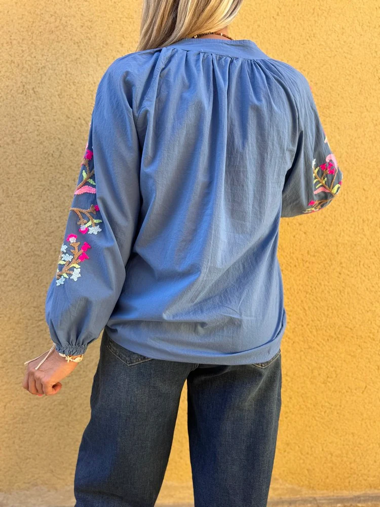 Tunique brodée Lola bleu
