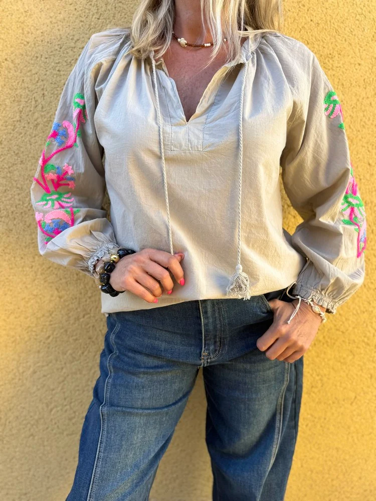 Tunique brodée Lola beige