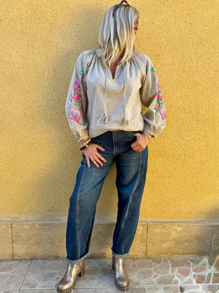 Tunique brodée Lola beige