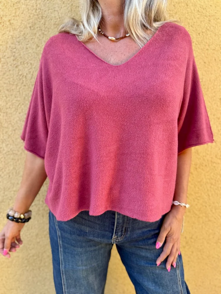 Pull loose Fabrizio vieux rose foncé