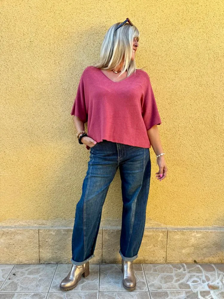 Pull loose Fabrizio vieux rose foncé
