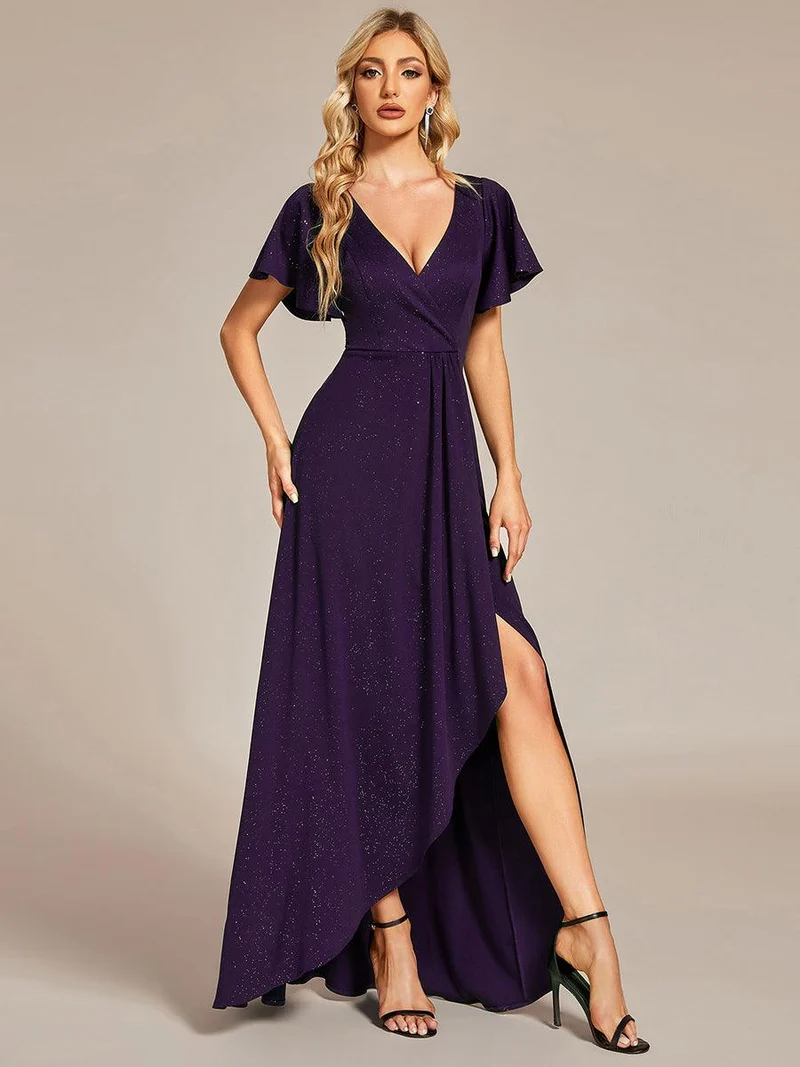 ever MELODÉ|Robe de Soirée élégante à paillettes décolleté en V profond fente sur le devant (Vente Finale)