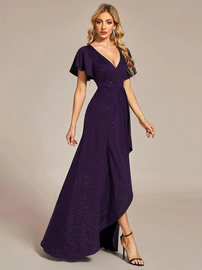 ever MELODÉ|Robe de Soirée élégante à paillettes décolleté en V profond fente sur le devant (Vente Finale)
