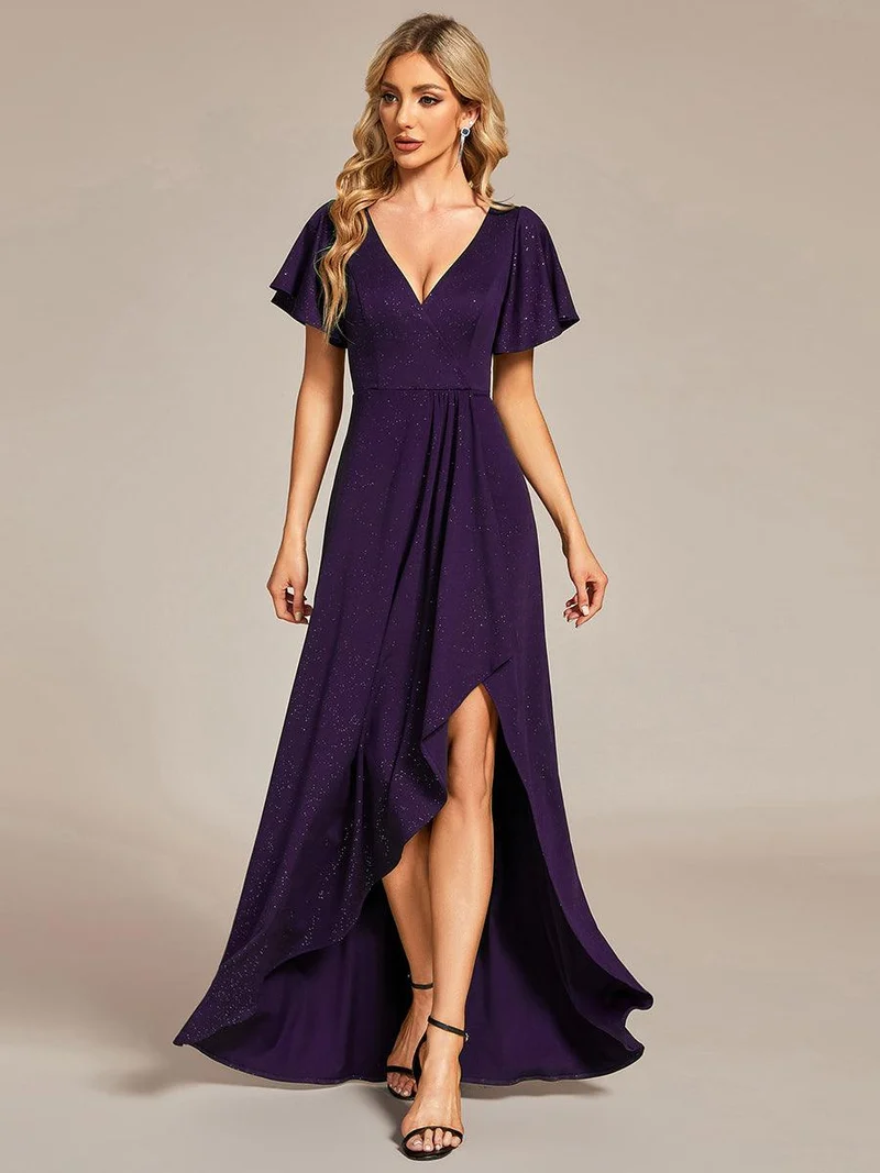 ever MELODÉ|Robe de Soirée élégante à paillettes décolleté en V profond fente sur le devant (Vente Finale)