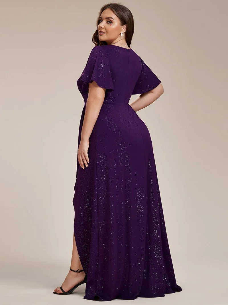 ever MELODÉ|Robe de Soirée élégante à paillettes décolleté en V profond fente sur le devant (Vente Finale)