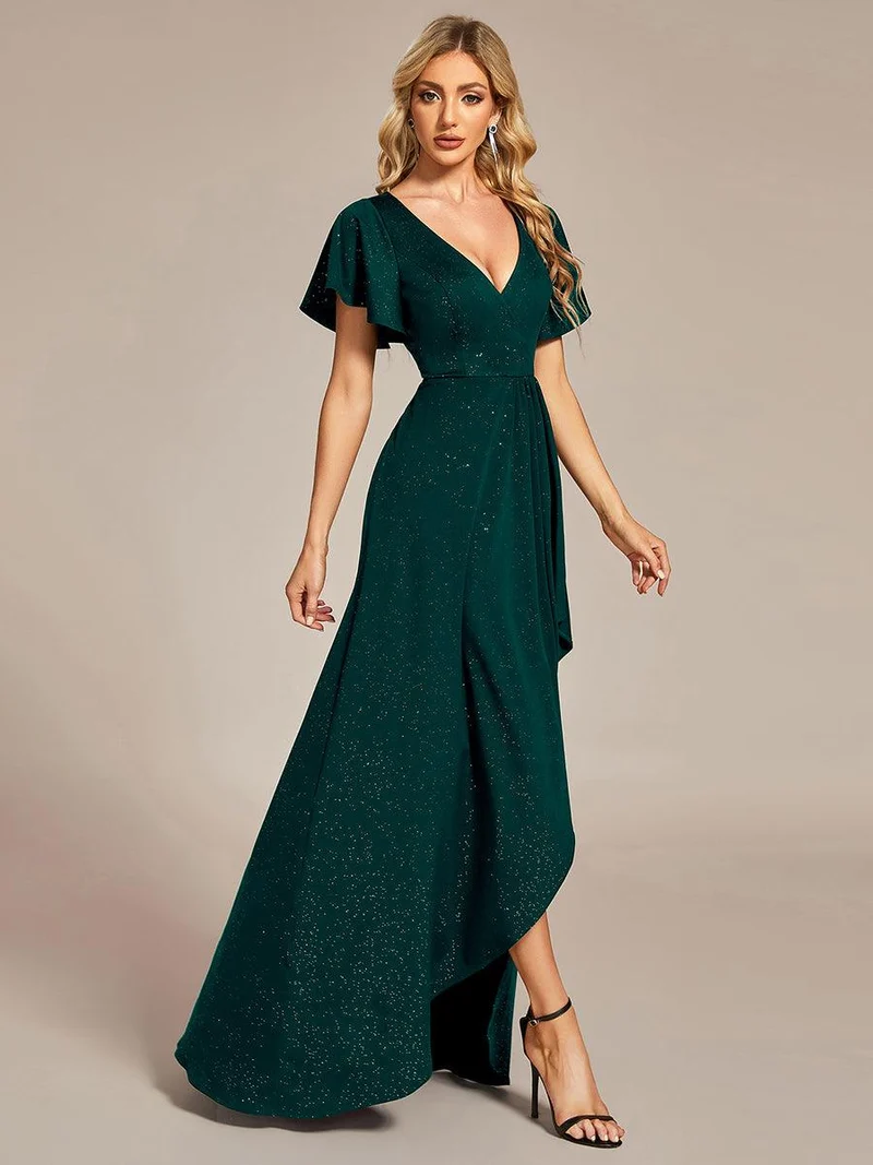 ever MELODÉ|Robe de Soirée élégante à paillettes décolleté en V profond fente sur le devant (Vente Finale)
