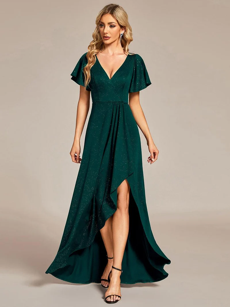 ever MELODÉ|Robe de Soirée élégante à paillettes décolleté en V profond fente sur le devant (Vente Finale)