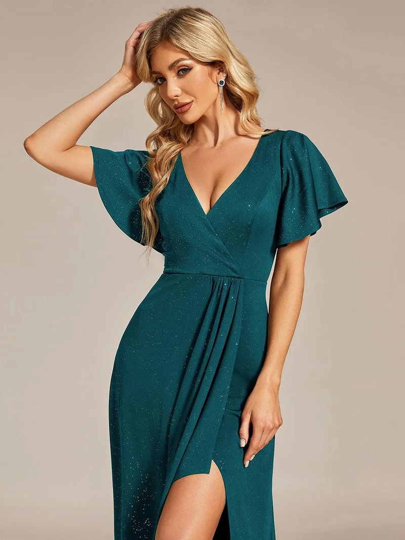 ever MELODÉ|Robe de Soirée élégante à paillettes décolleté en V profond fente sur le devant (Vente Finale)