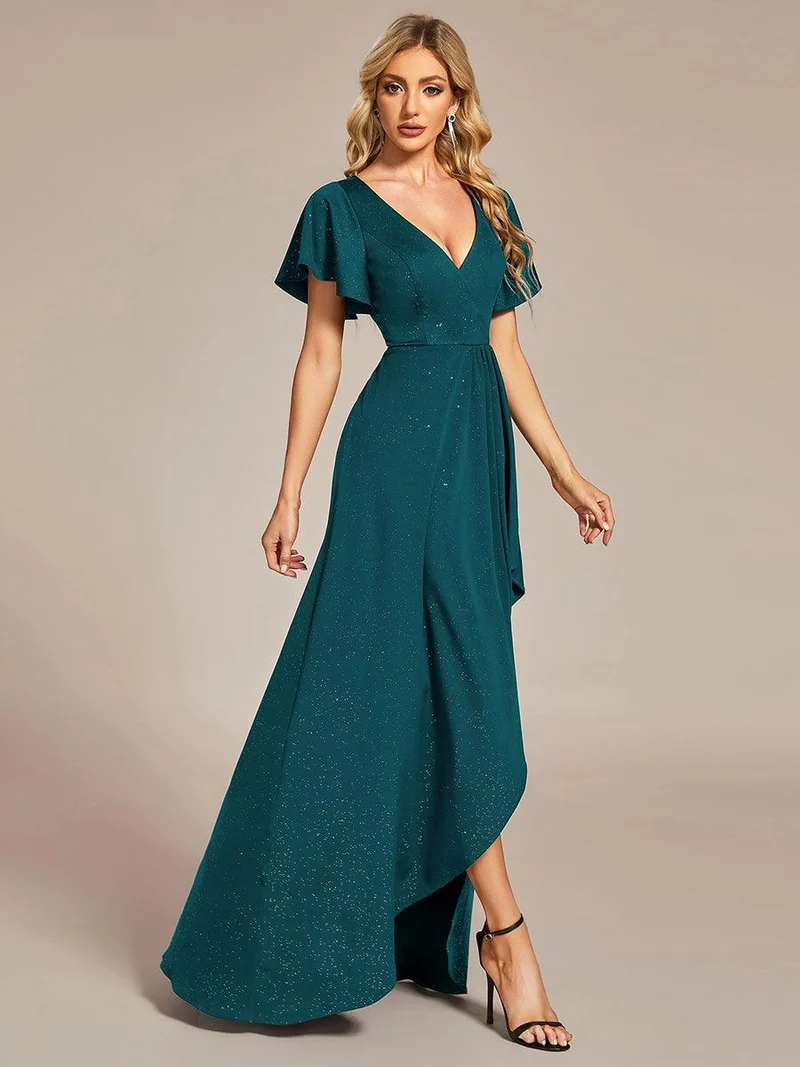ever MELODÉ|Robe de Soirée élégante à paillettes décolleté en V profond fente sur le devant (Vente Finale)