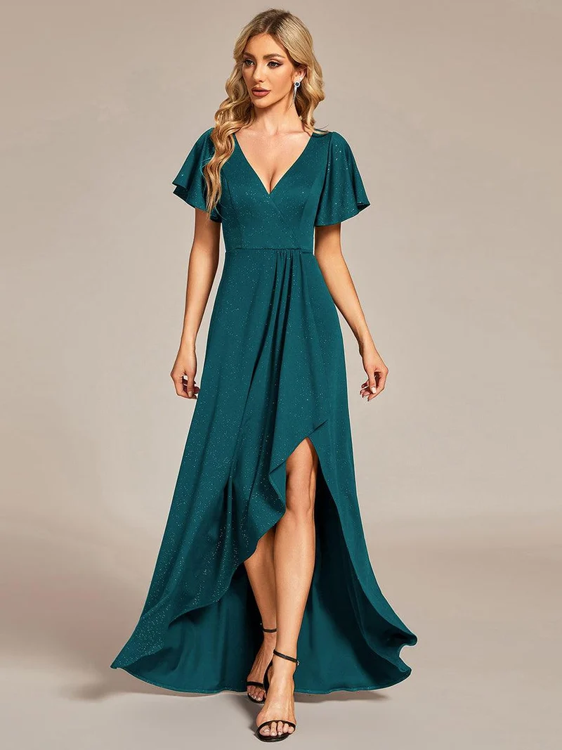 ever MELODÉ|Robe de Soirée élégante à paillettes décolleté en V profond fente sur le devant (Vente Finale)