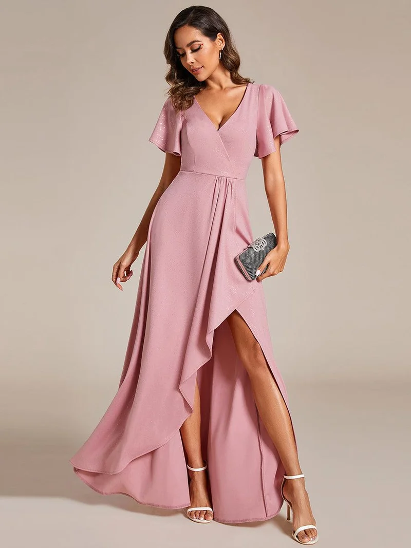 ever MELODÉ|Robe de Soirée élégante à paillettes décolleté en V profond fente sur le devant (Vente Finale)