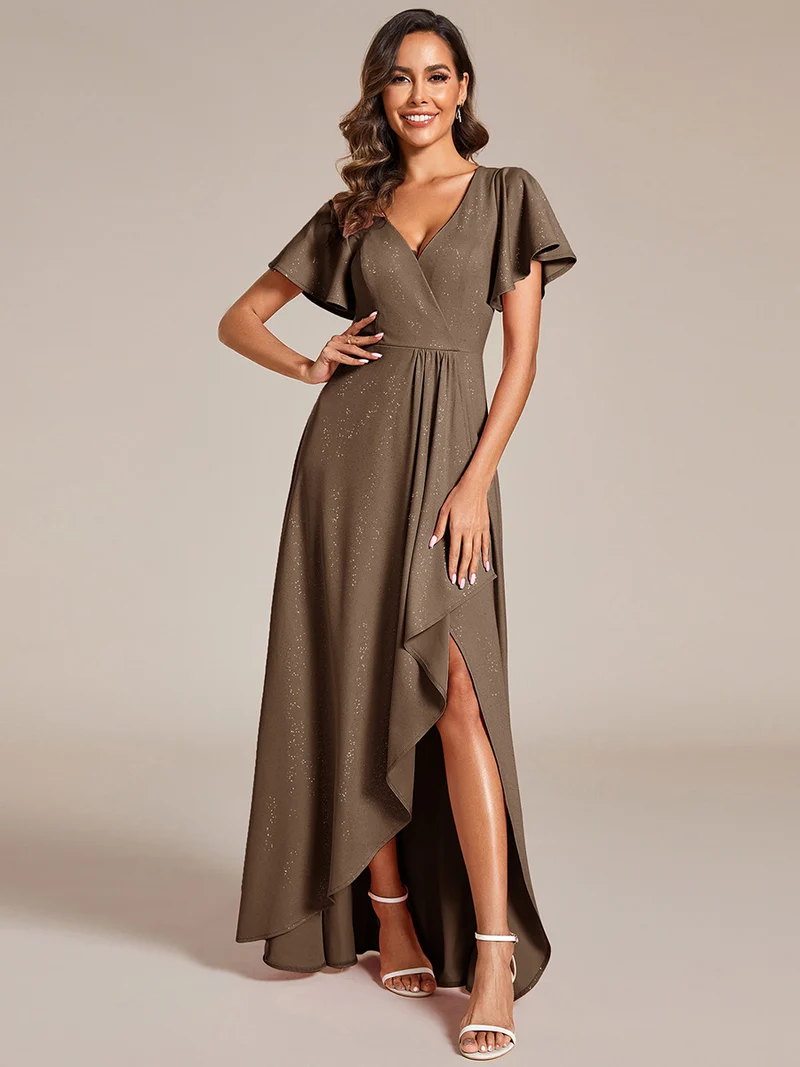 ever MELODÉ|Robe de Soirée élégante à paillettes décolleté en V profond fente sur le devant (Vente Finale)