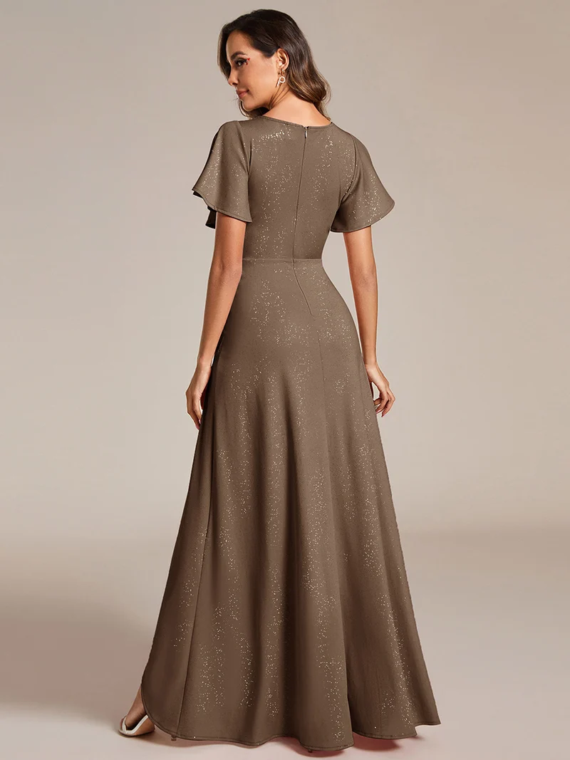 ever MELODÉ|Robe de Soirée élégante à paillettes décolleté en V profond fente sur le devant (Vente Finale)