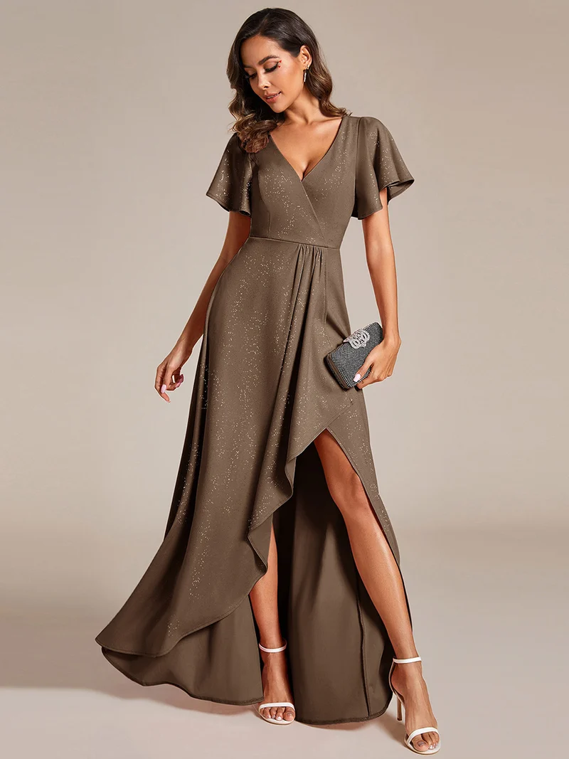 ever MELODÉ|Robe de Soirée élégante à paillettes décolleté en V profond fente sur le devant (Vente Finale)
