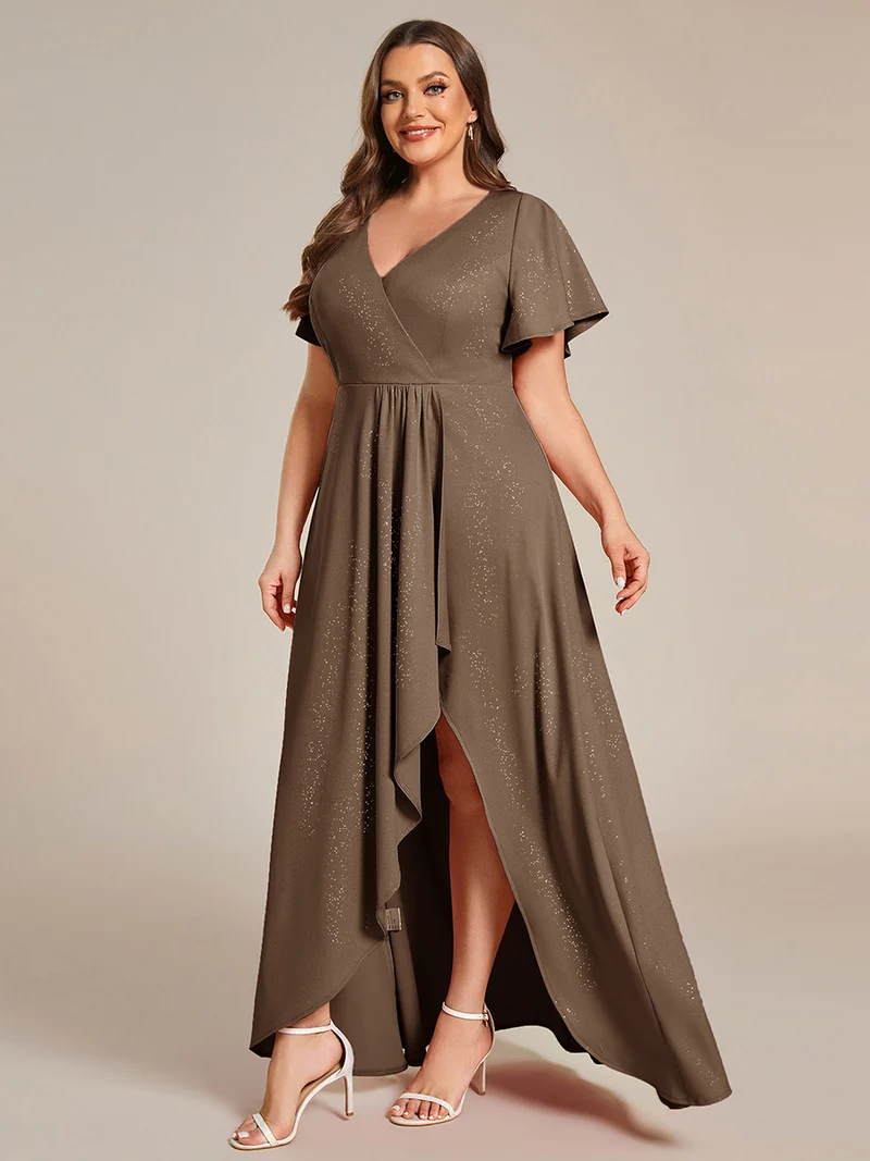 ever MELODÉ|Robe de Soirée élégante à paillettes décolleté en V profond fente sur le devant (Vente Finale)