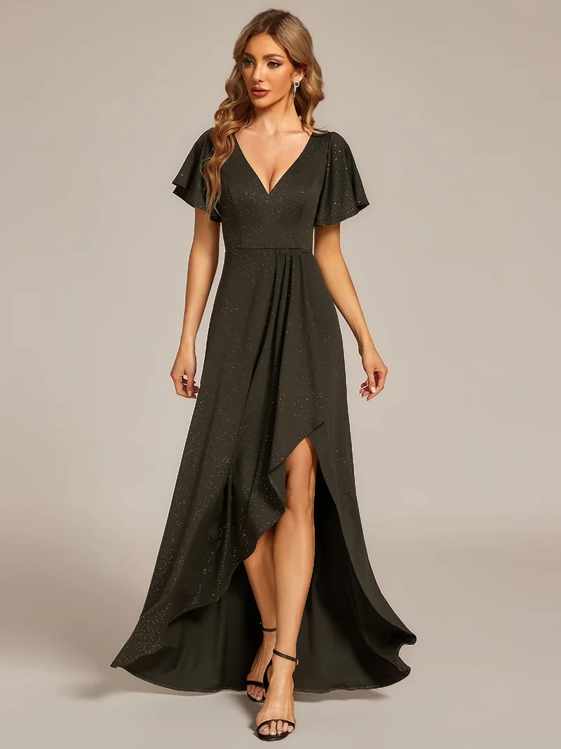 ever MELODÉ|Robe de Soirée élégante à paillettes décolleté en V profond fente sur le devant (Vente Finale)