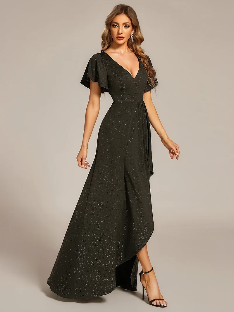 ever MELODÉ|Robe de Soirée élégante à paillettes décolleté en V profond fente sur le devant (Vente Finale)