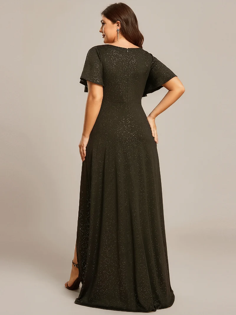 ever MELODÉ|Robe de Soirée élégante à paillettes décolleté en V profond fente sur le devant (Vente Finale)