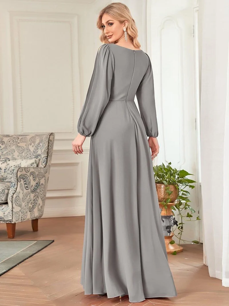 ever AMOUR|Robe de soirée longue et élégante à manches lanternes (Vente Finale)