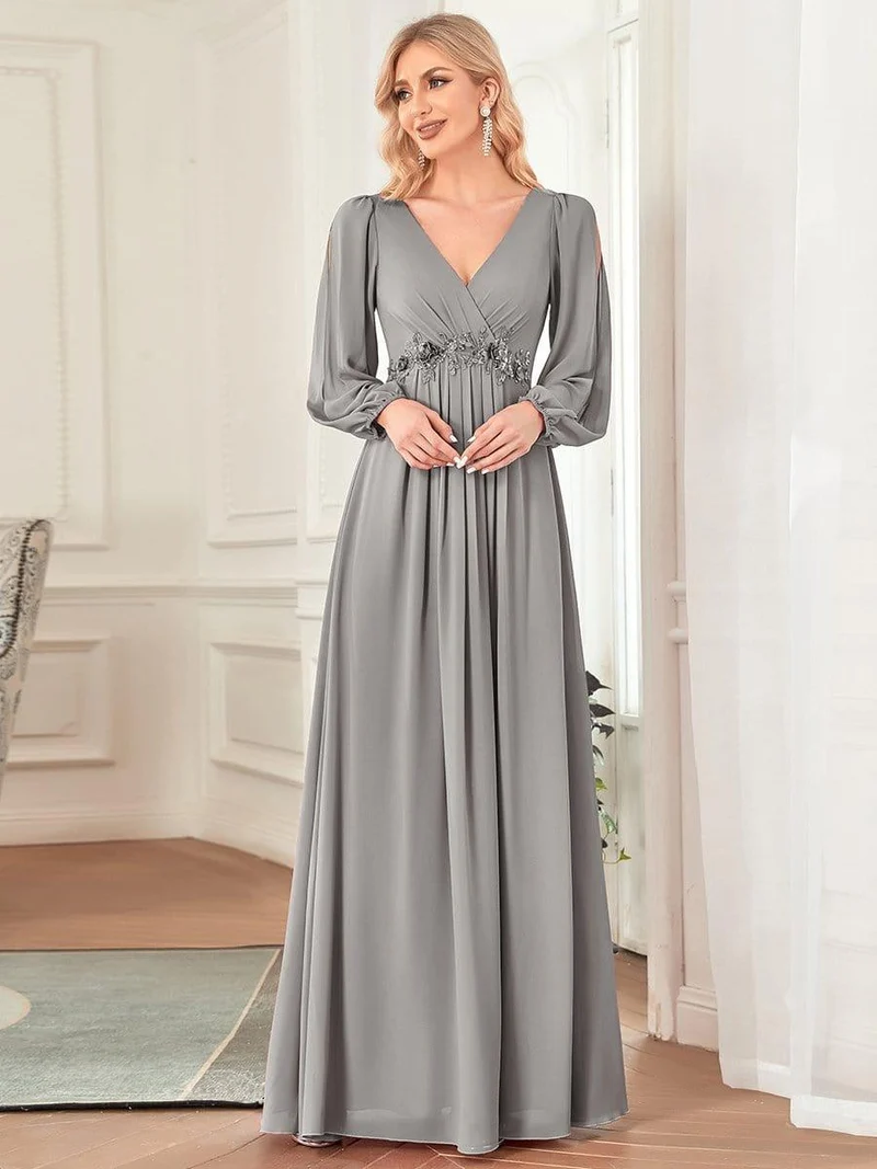 ever AMOUR|Robe de soirée longue et élégante à manches lanternes (Vente Finale)