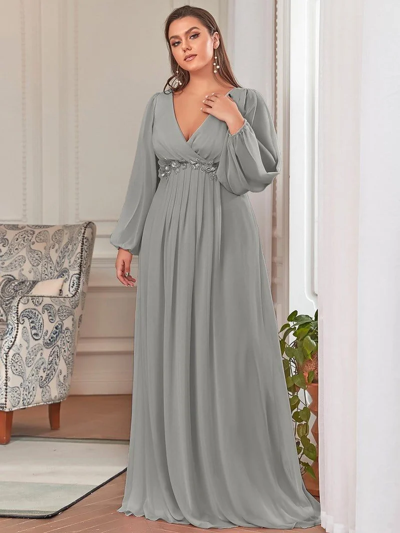 ever AMOUR|Robe de soirée longue et élégante à manches lanternes (Vente Finale)