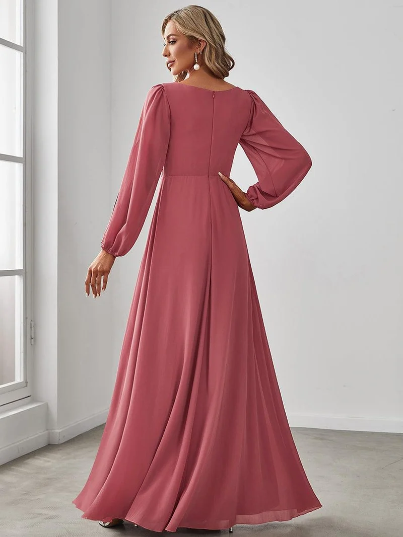 ever AMOUR|Robe de soirée longue et élégante à manches lanternes (Vente Finale)