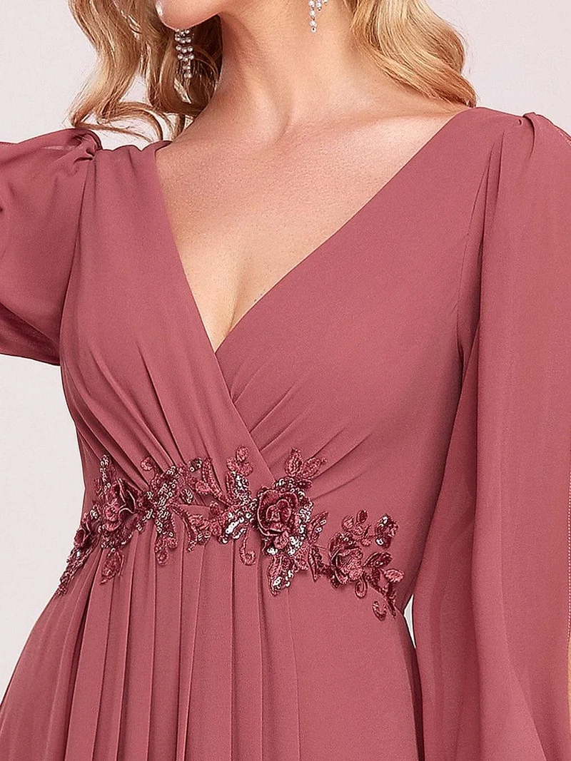 ever AMOUR|Robe de soirée longue et élégante à manches lanternes (Vente Finale)