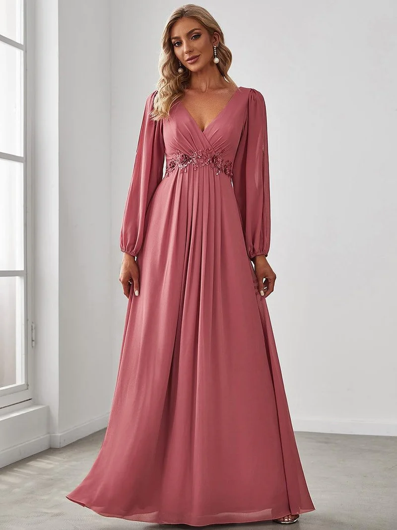 ever AMOUR|Robe de soirée longue et élégante à manches lanternes (Vente Finale)
