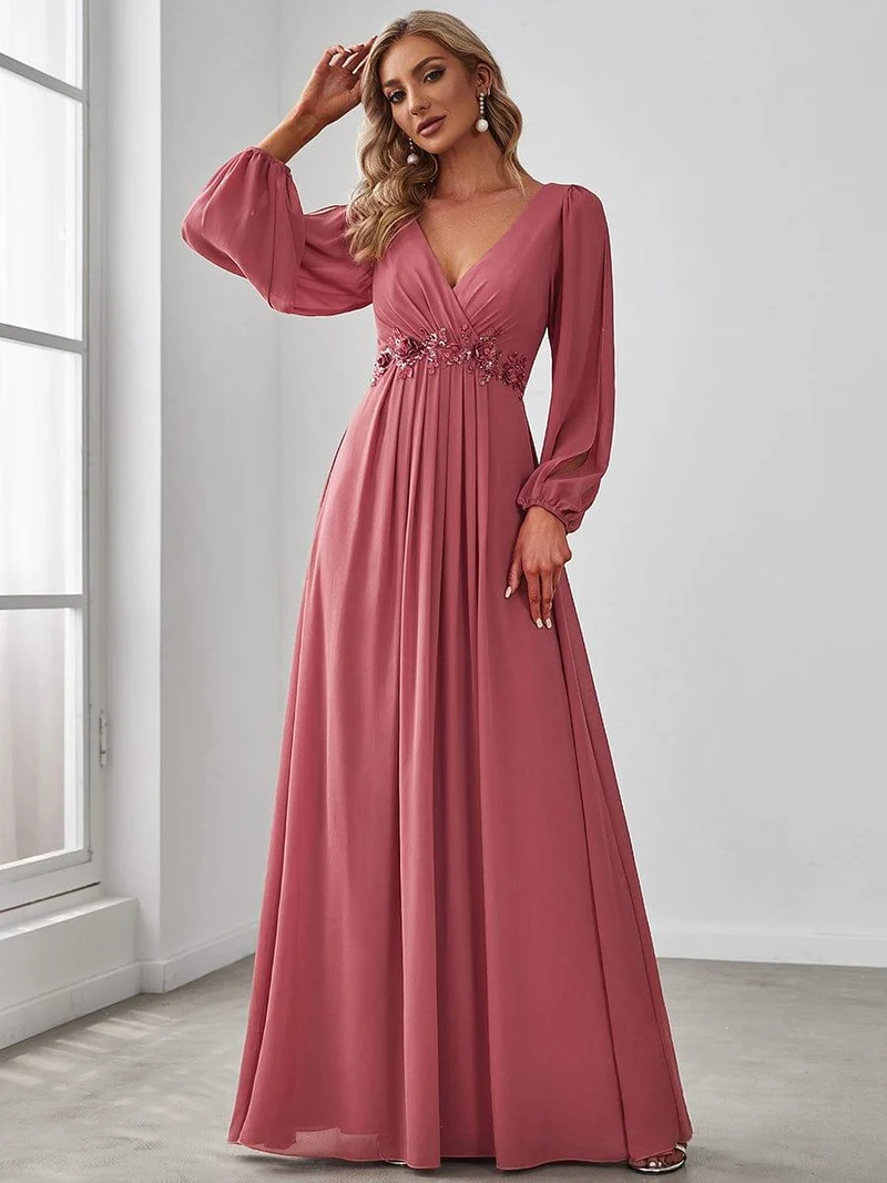 ever AMOUR|Robe de soirée longue et élégante à manches lanternes (Vente Finale)