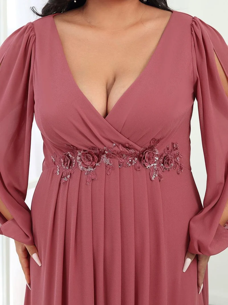 ever AMOUR|Robe de soirée longue et élégante à manches lanternes (Vente Finale)