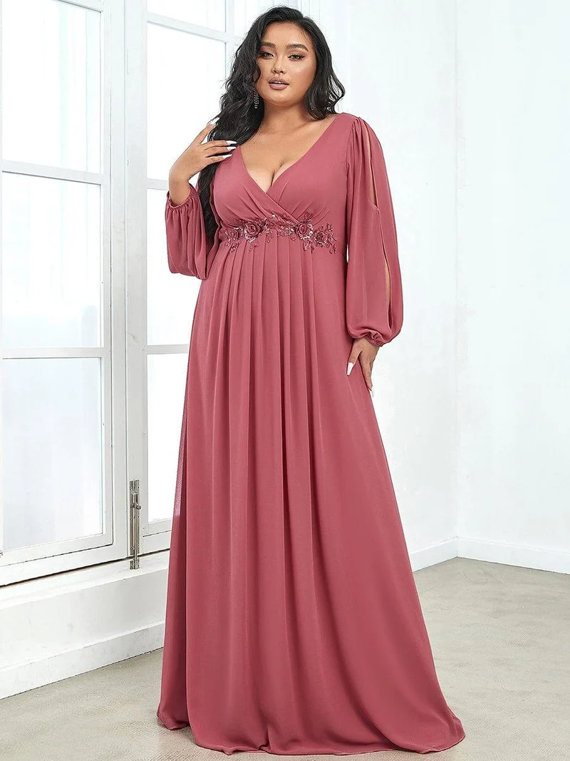 ever AMOUR|Robe de soirée longue et élégante à manches lanternes (Vente Finale)