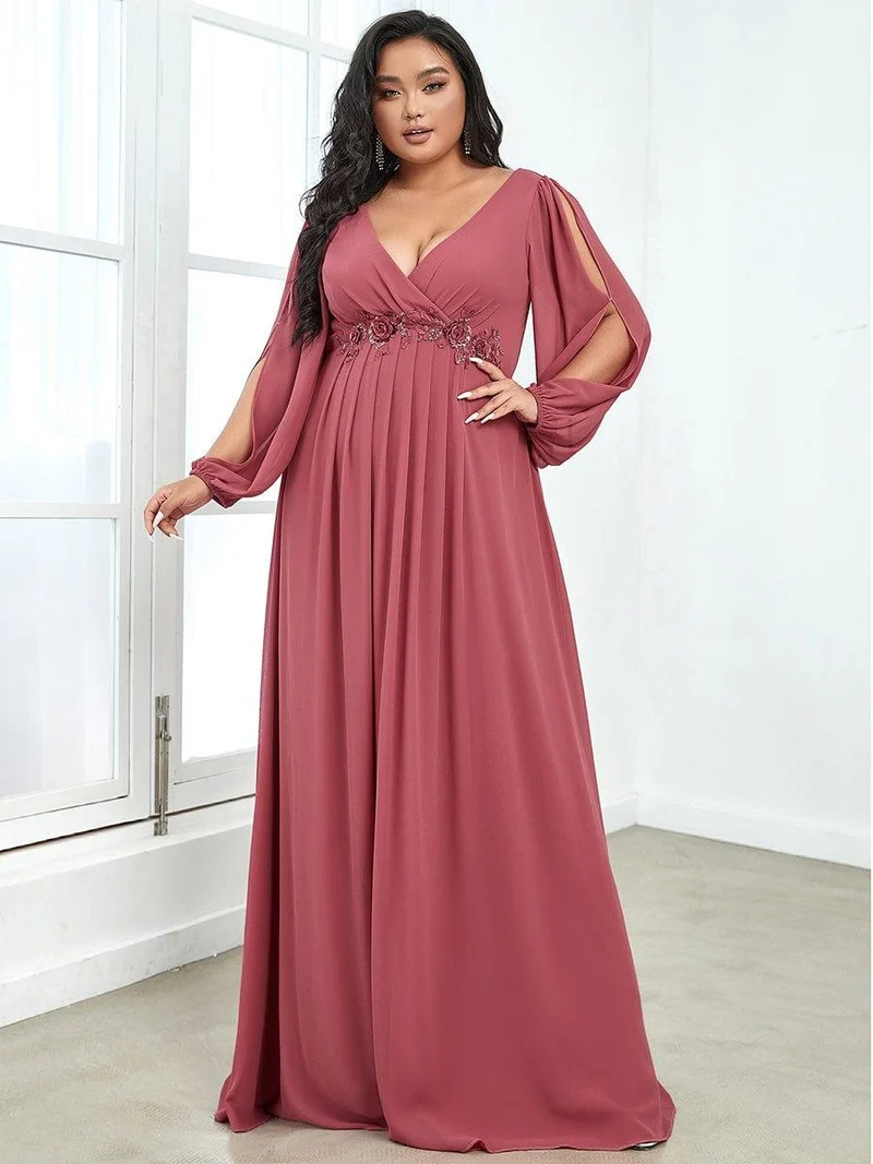 ever AMOUR|Robe de soirée longue et élégante à manches lanternes (Vente Finale)