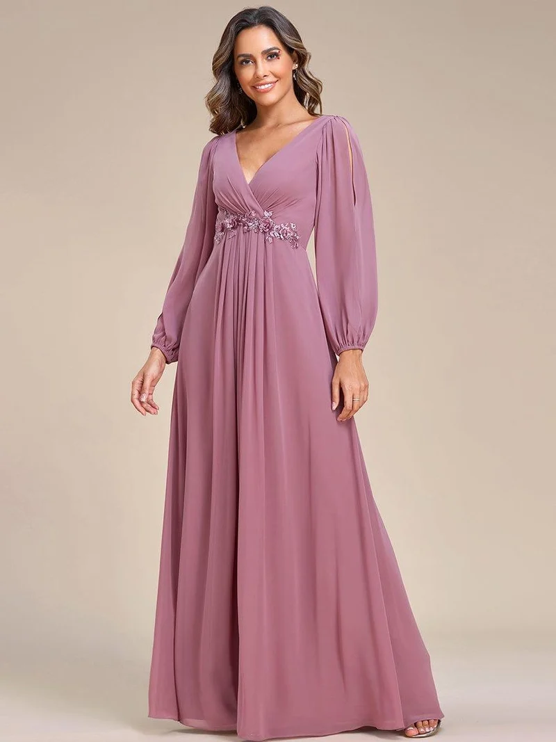 ever AMOUR|Robe de soirée longue et élégante à manches lanternes (Vente Finale)
