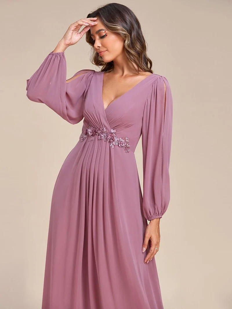 ever AMOUR|Robe de soirée longue et élégante à manches lanternes (Vente Finale)