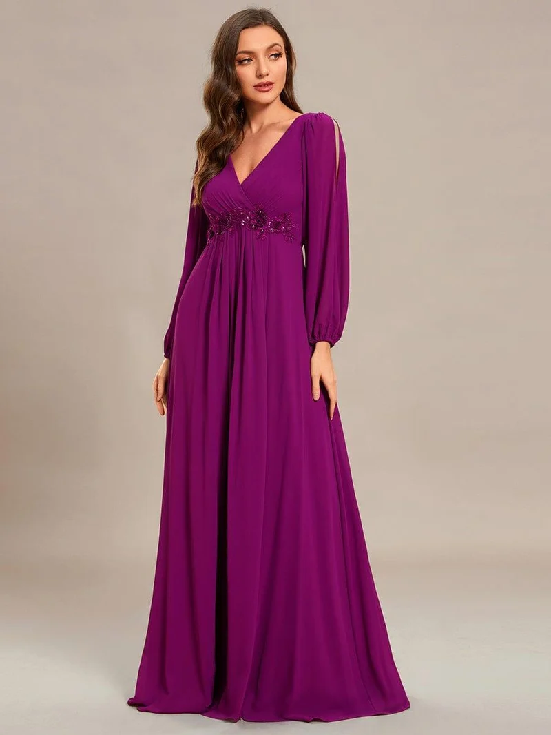 ever AMOUR|Robe de soirée longue et élégante à manches lanternes (Vente Finale)