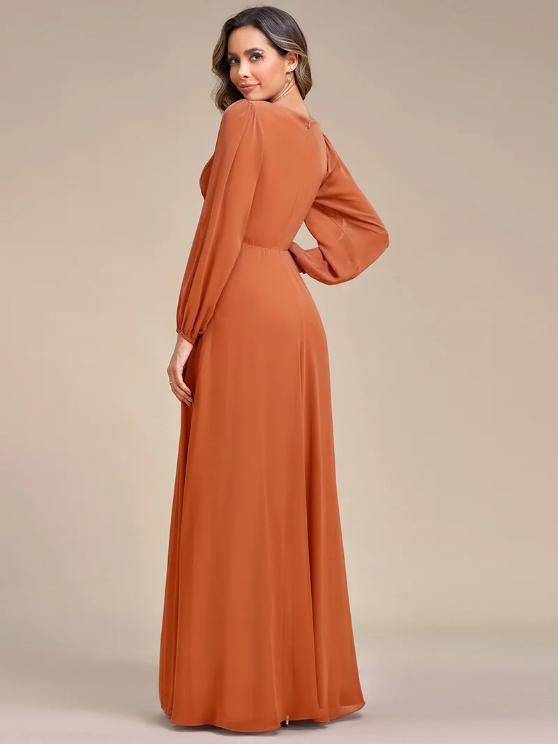 ever AMOUR|Robe de soirée longue et élégante à manches lanternes (Vente Finale)