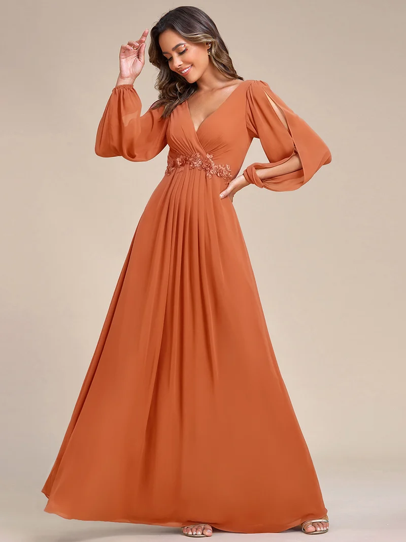 ever AMOUR|Robe de soirée longue et élégante à manches lanternes (Vente Finale)