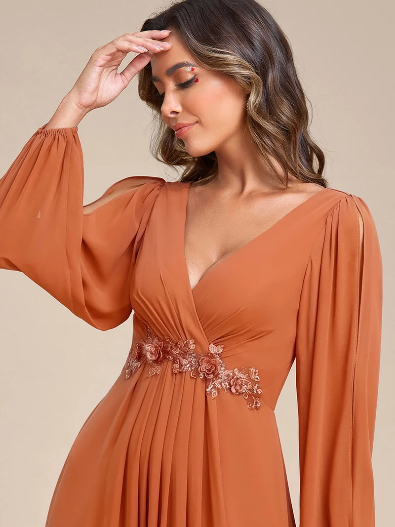 ever AMOUR|Robe de soirée longue et élégante à manches lanternes (Vente Finale)