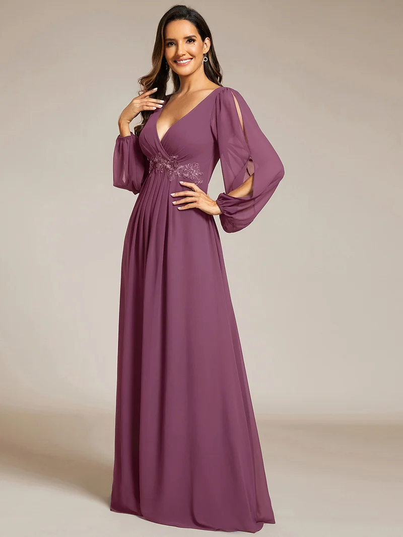 ever AMOUR|Robe de soirée longue et élégante à manches lanternes (Vente Finale)