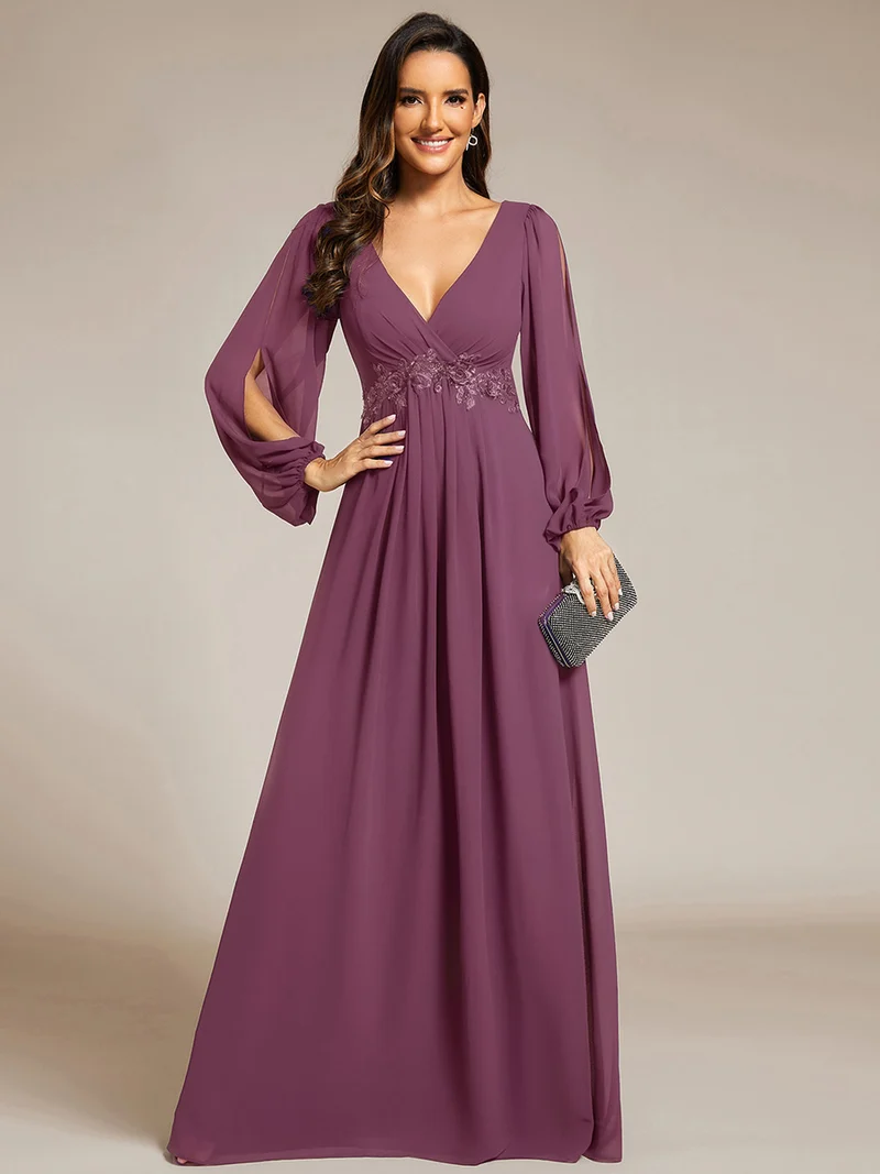ever AMOUR|Robe de soirée longue et élégante à manches lanternes (Vente Finale)