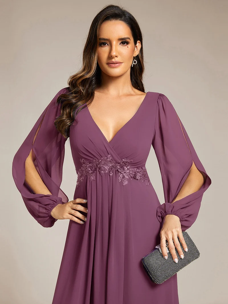 ever AMOUR|Robe de soirée longue et élégante à manches lanternes (Vente Finale)