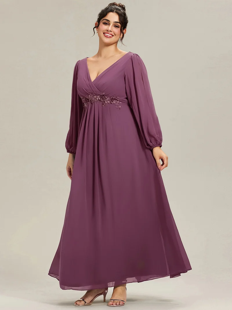 ever AMOUR|Robe de soirée longue et élégante à manches lanternes (Vente Finale)